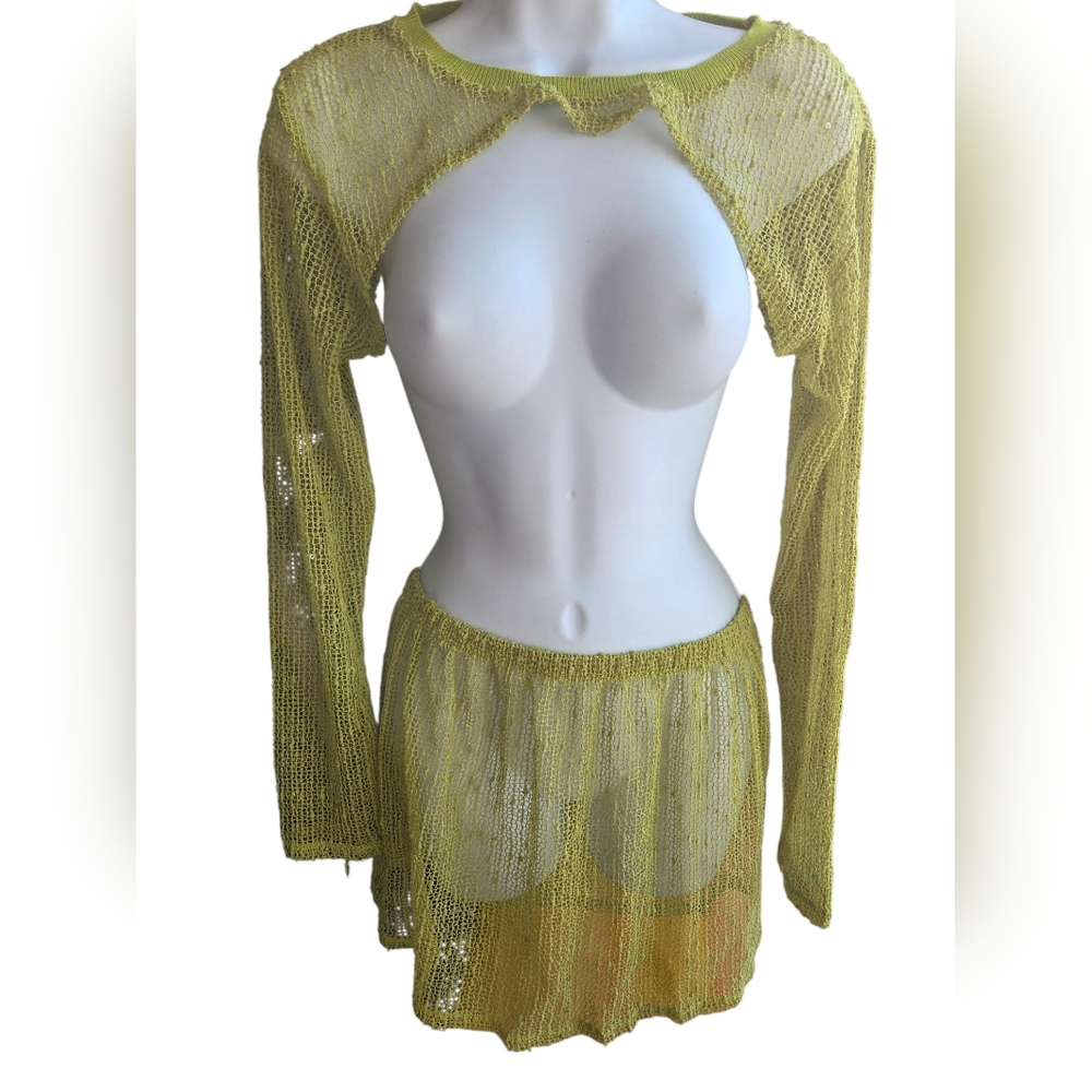 NWT Fashion Nova Green Jacqueline Crochet Two Piece Swim Pool Cover Up Size M